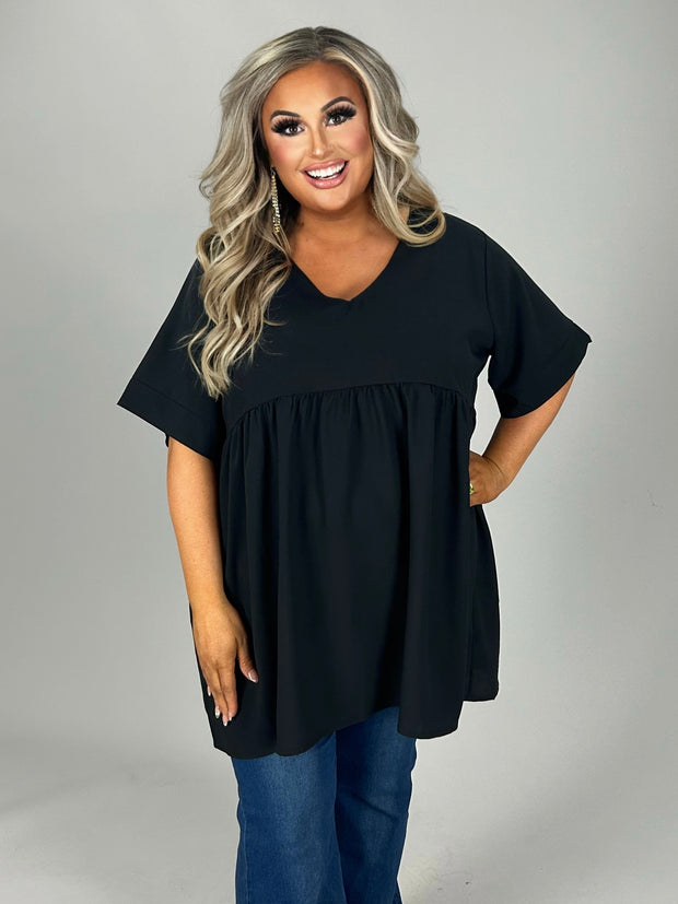 28 SSS {Hometown Hero} Black V-Neck Babydoll Top PLUS SIZE 1X 2X 3X