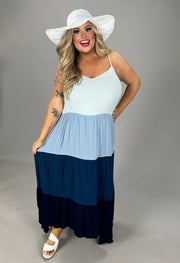 LD-O {Stay A While} Navy Combo Tiered Maxi Dress PLUS SIZE 1X 2X 3X