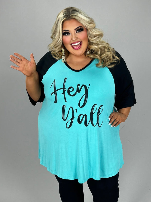 16 GT {Hey Y'all} Teal/Black Graphic Tee CURVY BRAND!!! PLUS SIZE XL 2X 3X 4X 5X 6X (May Size Down 1 Size)