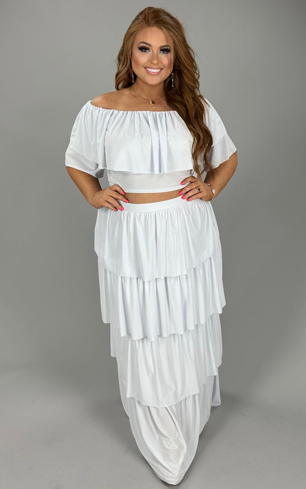 99 SET {Pure Elegance} WHITE 2 Piece Ruffle Skirt Set PLUS SIZE 1X 2X 3X