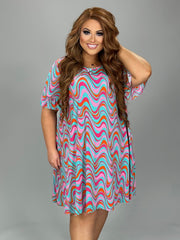 87 PSS-E {Seventies Inspired} Multi-Color Ruffle Sleeve Dress PLUS SIZE 1X 2X 3X