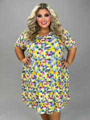 SALE!! 14 PSS {Paint Party} Blue/Yellow Print V-Neck Dress EXTENDED PLUS SIZE 3X 4X 5X