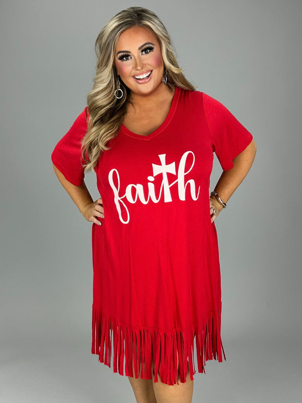 50 GT-C {Matthew 17:20} Red "Faith" Fringed Tunic  CURVY BRAND!!! EXTENDED PLUS SIZE XL 2X 3X 4X 5X 6X