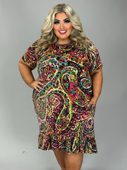 LD-X {Always Adoring} Fuchsia Paisley Printed High/Low Dress EXTENDED PLUS SIZE 3X 4X 5X