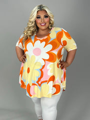 59 PSS {Feeling Far Out} Yellow/Orange Floral V-Neck Top EXTENDED PLUS SIZE 3X 4X 5X