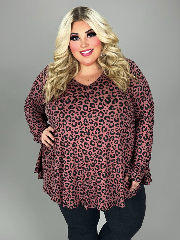 98 PQ {Prove Your Worth} Mauve Leopard Print V-Neck Top EXTENDED PLUS SIZE 3X 4X 5X