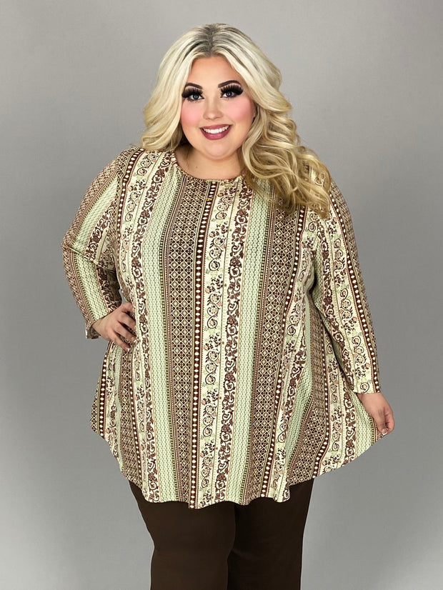 13 PQ {Instantly Adored} Brown/Green Multi Print Top EXTENDED PLUS 4X 5X 6X