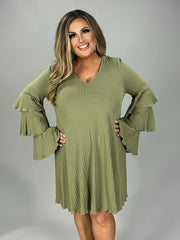 91 SLS-E {What Drives You} Lt. Olive Ribbed Ruffle Sleeve Dress PLUS SIZE XL 1X 2X