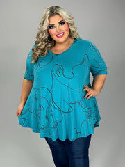 SALE!! 25 PSS {French Inspired} Teal Print V-Neck Top EXTENDED PLUS SIZE 3X 4X 5X