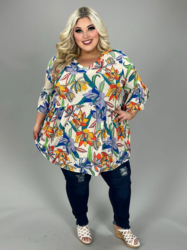 31 PQ {Play My Part} Ivory Multi Floral Print Top EXTENDED PLUS SIZE 3X 4X 5X