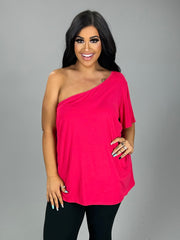 80 OS-A {Hang Loose} RASPBERRY Tunic W/One Shoulder PLUS SIZE 1X 2X 3X