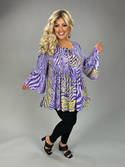 39 PQ {Fashionably Late} Purple Tiger Stripe Tie Neck Top EXTENDED PLUS SIZE 3X 4X 5X