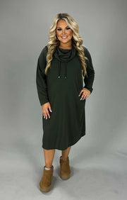 56 SLS-B {Call A Truce} Olive Cowl Neck Dress PLUS SIZE XL 2X 3X