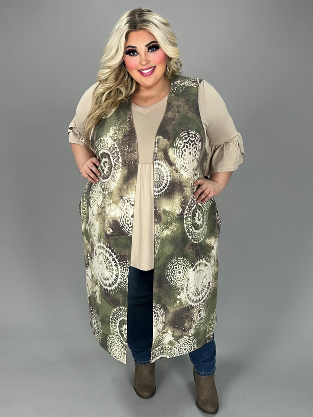 LD [Rodeo Perfection II} Olive & Ivory Mandala Print Vest CURVY BRAND!!! PLUS SIZE 1X 2X 3X