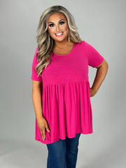 43 SSS-P {Feeling The Love} Hot Pink Babydoll Tunic PLUS SIZE 1X 2X 3X