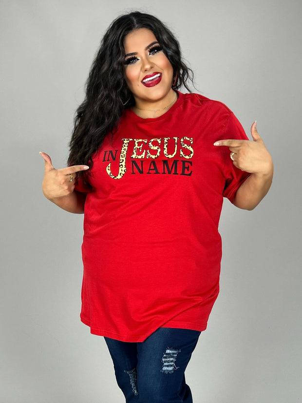 SALE!! 49 GT {In Jesus Name} Red/Leopard Script Graphic Tee  PLUS SIZE 1X 2X 3X