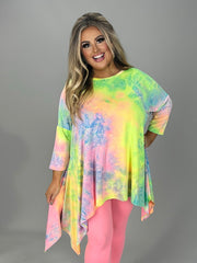 76 PQ-J {Timeless Ties} Neon Yellow Pink Tie Dye Top PLUS SIZE 1X 2X 3X