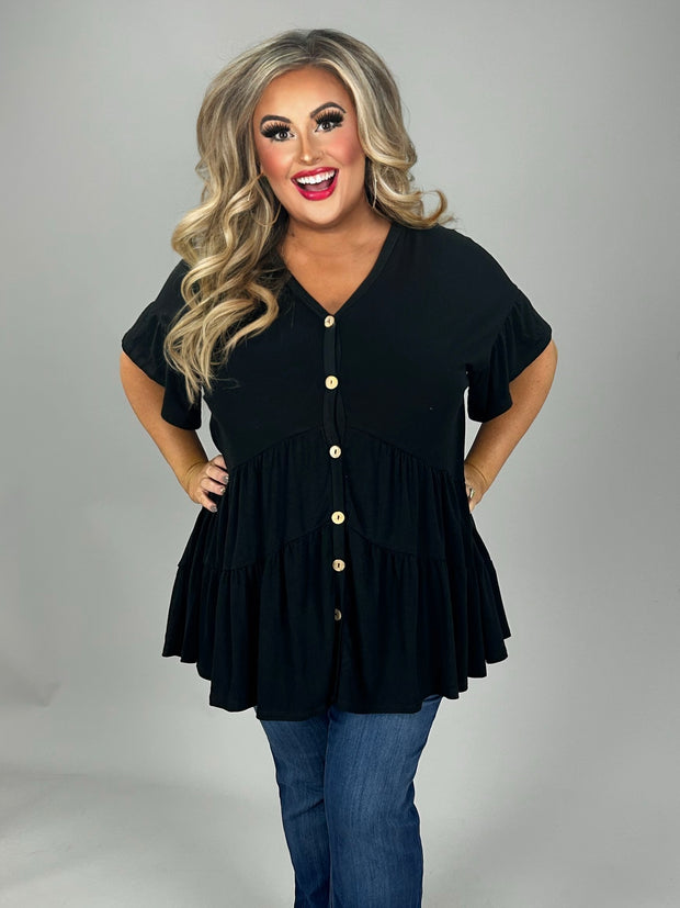 64 SSS {Certain Charm} Black Tiered Button Up Top PLUS SIZE 1X 2X 3X