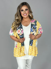 85 OT-A {Committed Floral} Yellow Floral Short Kimono PLUS SIZE XL 2X 3X