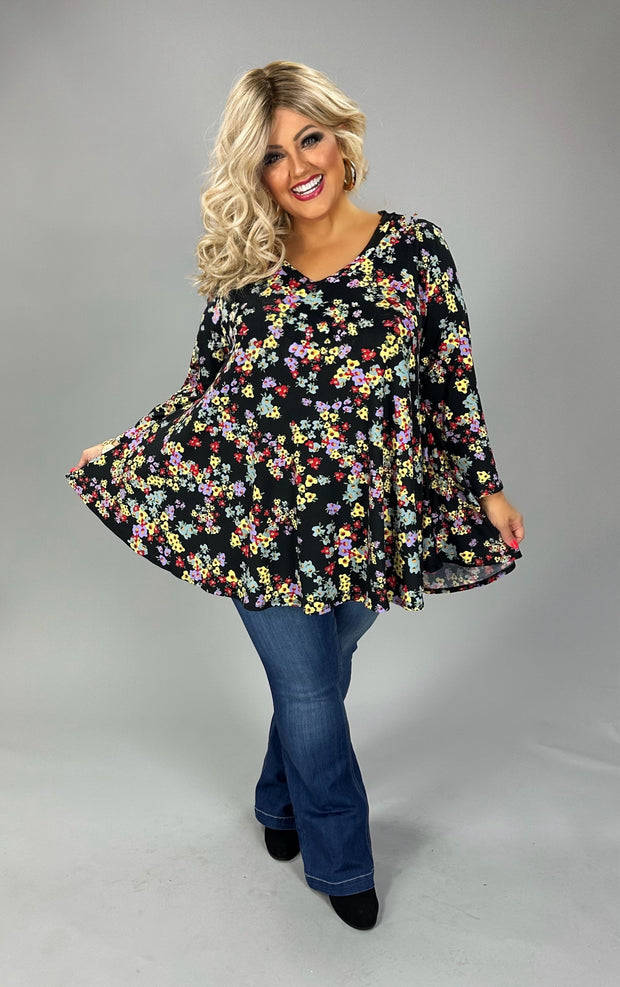 20 PQ {Take My Chances} Black/Yellow Floral V-Neck Top  EXTENDED PLUS SIZE 3X 4X 5X