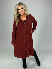 24 OT-P {Close To You} Dk. Rust Ribbed Button Up Duster PLUS SIZE 1X 2X 3X