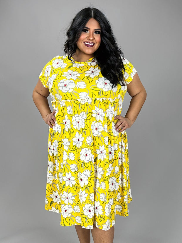 21 PSS {Fav Adventure} Yellow Floral Empire Waist Dress EXTENDED PLUS SIZE 3X 4X 5X