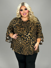 25 PQ {Spot Me If You Can} Brown Leopard Print V-Neck Top EXTENDED PLUS 4X 5X 6X