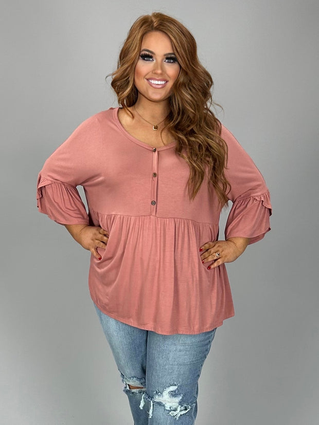 SALE!! 26 SSS-A {Cute As A Bug} Light Brick Babydoll Top PLUS SIZE 1X 2X 3X