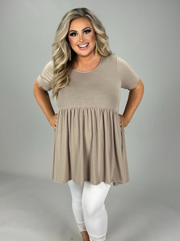 52 SSS-J {Feeling The Love} Ash Mocha Babydoll Tunic PLUS SIZE 1X 2X 3X