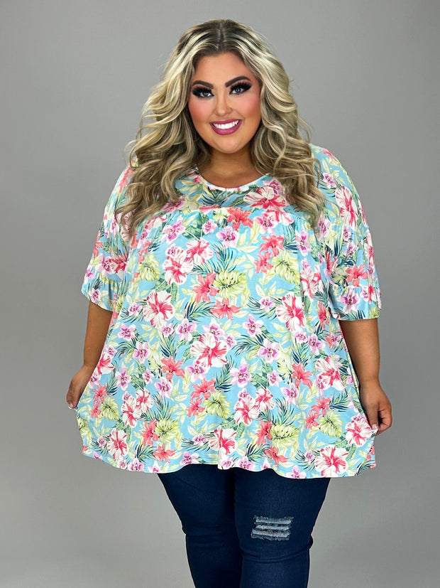 14 PSS {Simple Romance} Mint Floral V-Neck Top EXTENDED PLUS SIZE 4X 5X 6X