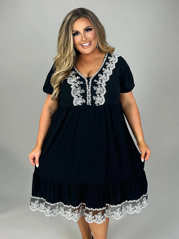 SALE!! 98 SD-Y {My Sunday Best} Black Babydoll Dress w/Lace Trim PLUS SIZE 1X 2X 3X