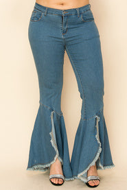 LEG-18 Not My Concern} VOCAL Med. Blue Distressed Flare Jeans PLUS SIZE XL 2X 3X