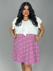 92 CP {Sweet Promises} Ivory/Magenta Print Ruffle Dress PLUS SIZE XL 2X 3X