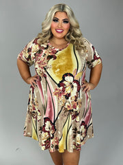 SALE!! 15 PSS-F {Show The World} Taupe/Pink Floral V-Neck Dress EXTENDED PLUS SIZE 3X 4X 5X