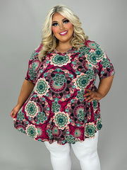 SALE! 60 PSS {On My Side} Magenta Mandala Print V-Neck Top EXTENDED PLUS SIZE 3X 4X 5X