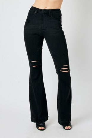 SALE!! LEG-33 {Judy Blue} Black Distressed High Waisted Denim Jeans