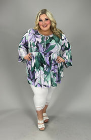 61 PQ {Good For Me} Green Purple Floral Tie Neck Top EXTENDED PLUS SIZE 3X 4X 5X