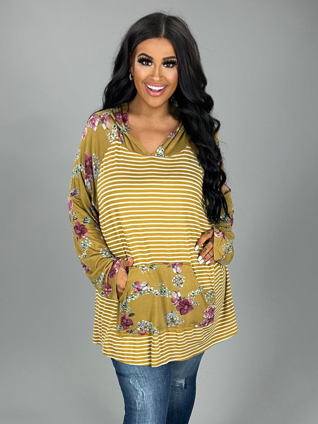 SALE!! HD-L {Exception To The Rule} Mustard Floral Contrast Hoodie