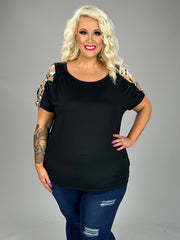 36 OS-P {Climbing Up} Black Top W/Sleeve Detail PLUS SIZE XL 2X 3X