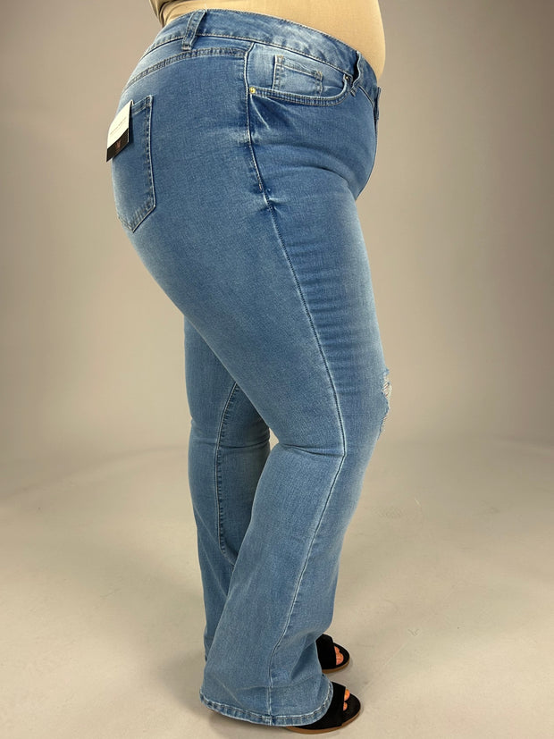 SALE!! BT-O {YMI} Light Blue Distressed High Rise Flare Jeans PLUS SIZE 14 16 18 20