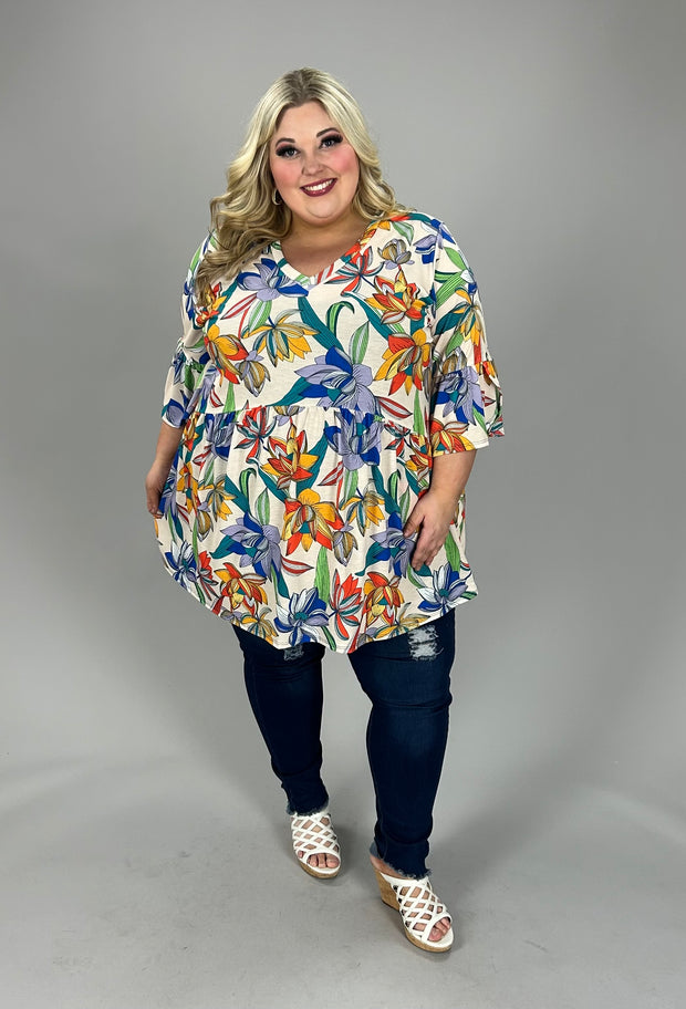 31 PQ {Play My Part} Ivory Multi Floral Print Top EXTENDED PLUS SIZE 3X 4X 5X