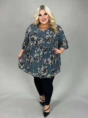 35 PQ {Call Back Later} Charcoal Beige Floral Babydoll Top EXTENDED PLUS SIZE 3X 4X 5X