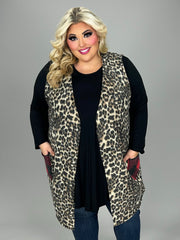 34 OT {Trading Up} Brown Leopard Vest w/Plaid Pockets EXTENDED PLUS SIZE 4X 5X 6X