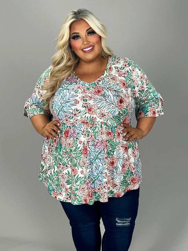 52 PSS {Sparking Romance} Ivory/Red Floral Babydoll Top EXTENDED PLUS SIZE XL 2X 3X 4X 5X