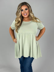 43 SSS-L {Feeling The Love} Light  Sage Babydoll Tunic   PLUS SIZE 1X 2X 3X