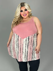 SALE!! 49 SV {Tinted View} Pink Tank Top w/Bamboo Print EXTENDED PLUS SIZE 4X 5X 6X