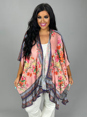 15 OT-J {Floral Market} Umgee Rose Mix Floral Kimono PLUS SIZE XL/1X  1X/2X