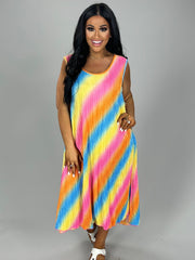 SALE!! LD-S {Rainbow Brite} Sleeveless Hi-Lo Multi-Colored Dress PLUS SIZE 1X 2X 3X