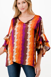 51 PQ {Dreamy Mood} Rust/Purple Stripe Print Top PLUS SIZE 1X 2X 3X