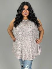 SALE!! 35 SV-W {Ready To Have Fun} Mauve Floral Sleeveless Top EXTENDED PLUS SIZE 3X 4X 5X